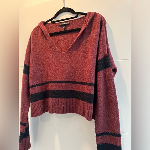 Derek heart burgundy & black v neck hoodie sweater winter casual holiday fall M - Picture 9 of 13